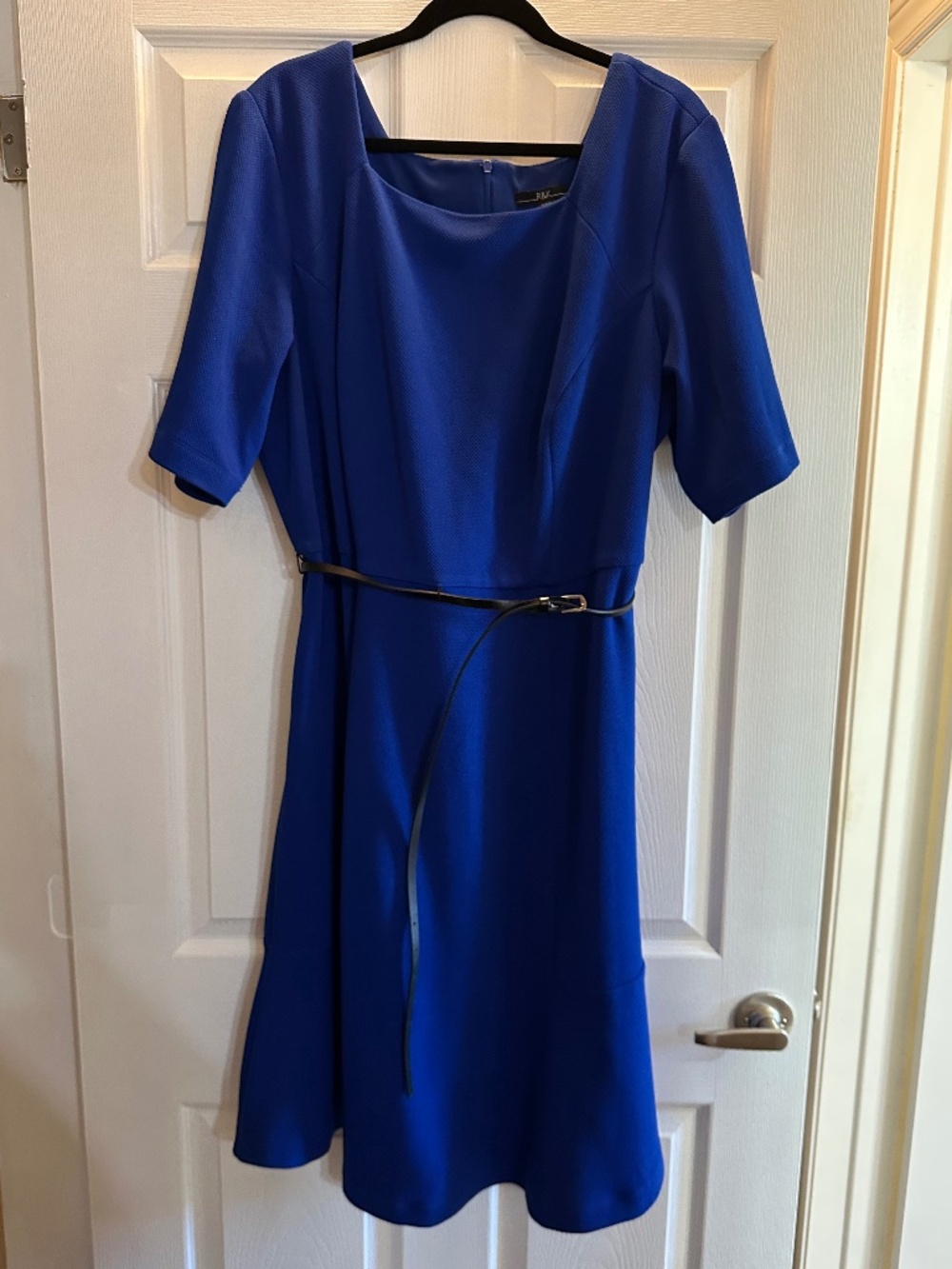 R&K Royal Blue Textured Dress w/ Belt Size 24W – Flowy A-Line